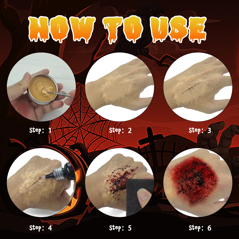 Nicro Halloween Cosplay Makeup Props Fake Blood Spray Horror 3D Bleed Temporary Scar Wound Halloween Makeup Liquid Latex Set
