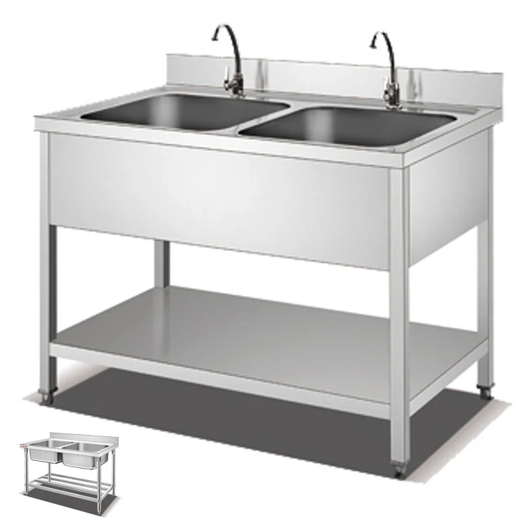 Hotel Restaurant Kitchen Equipment Stainless Steel Kitchen Sink UAE Industrial Metal Sink Table with Drainer Prep Table Sink