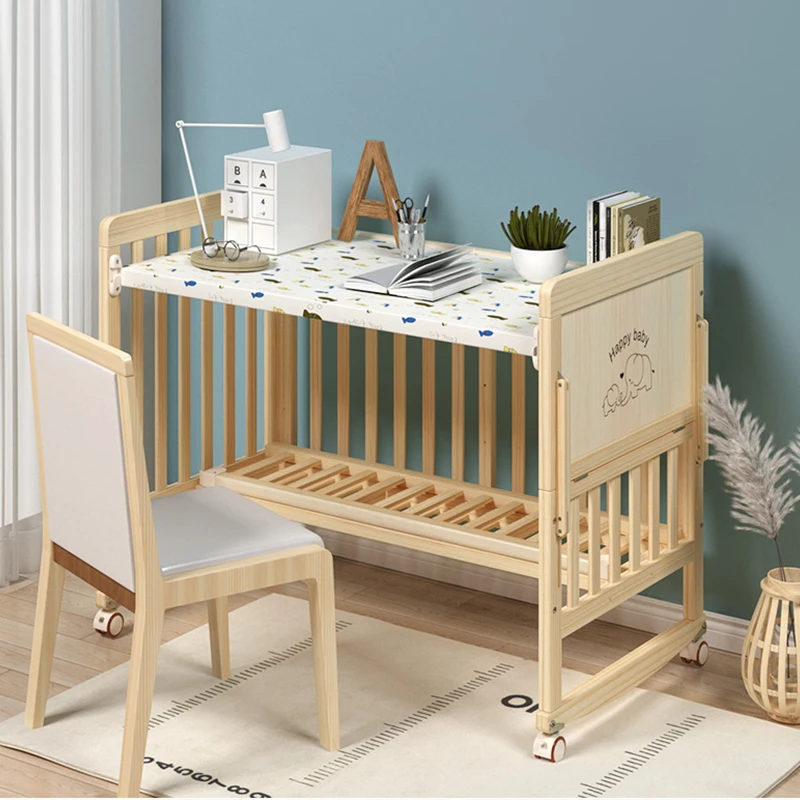 Crib solid wood unpainted baby bed multifunctional bb newborn child stitching big bed shaker cradle