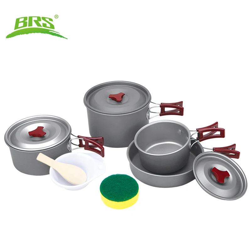 BRS-155 портативный походный набор посуды Cookset пеший Туризм шестерни горшок чаши с нейлоновая сумка Открытый Готовить оборудование