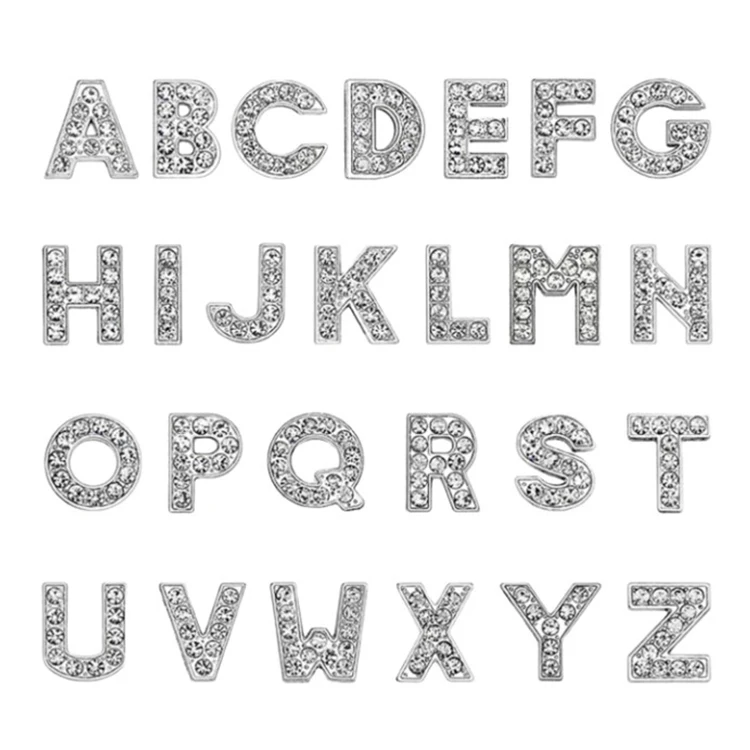 10 mm Silver Letters DIY Diamond Face Letter Pet Collar Keychain Wholesale Various Alphabet Digital Decorative Buckles