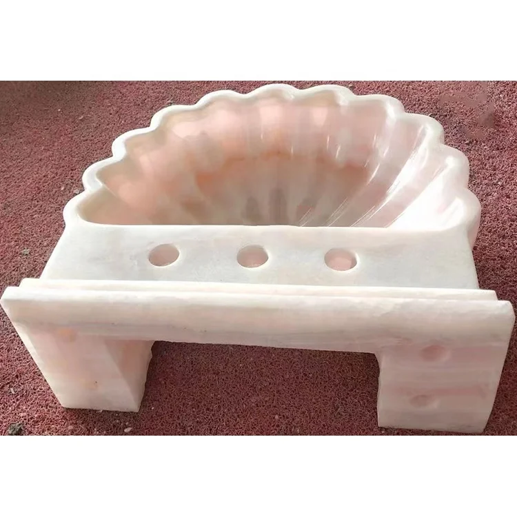 Small size natural stone marble shell shaped wall hung pink onyx bathroom sinks
