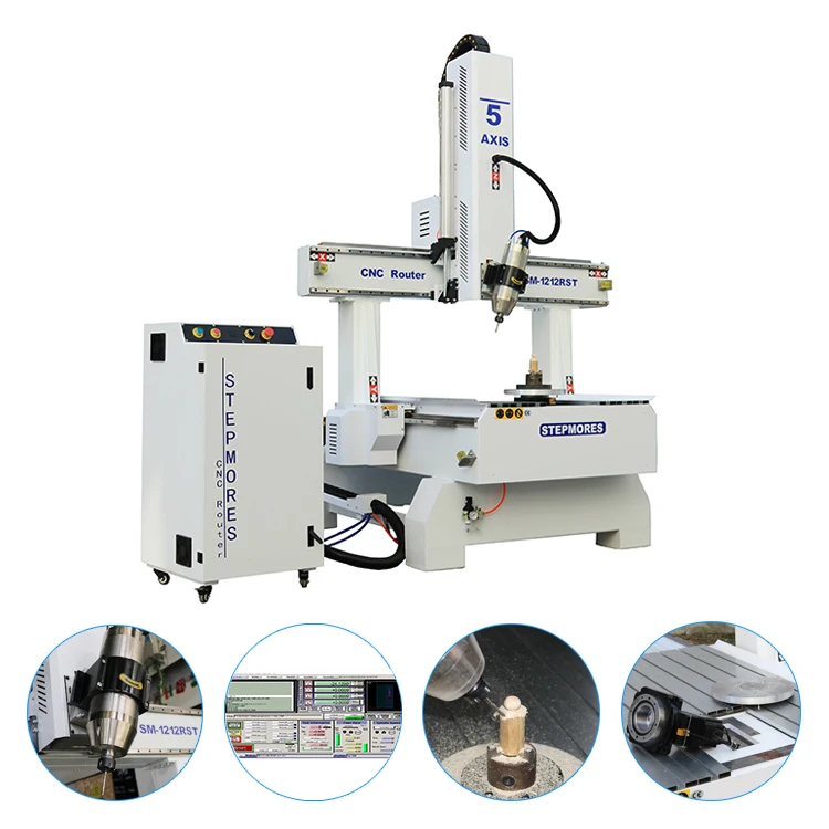 5 axis cnc router machine swing head 1200X1200MM furniture Carving Machine side hole 3D CNC Wood cutting
