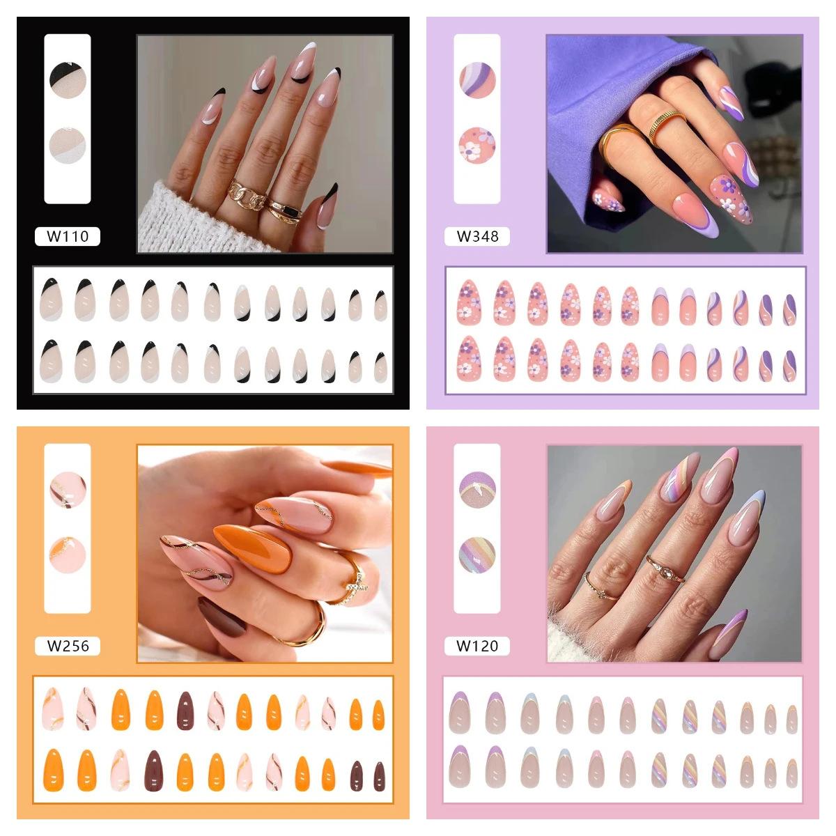 Custom 24pcs/Box Detachable Almond Press On Nails Wearable Fake Nail Tips With Design Full Cover Nail Manicure Patches