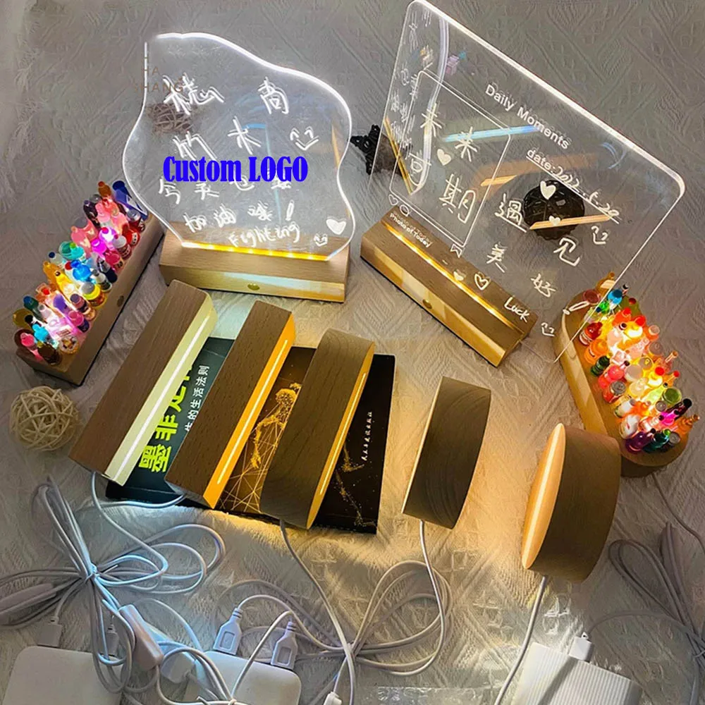 Индивидуальный Логотип Детская прикроватная деревянная настольная лампа 3d визуальная Иллюзия светодиодная Ночная основания для христианского подарка