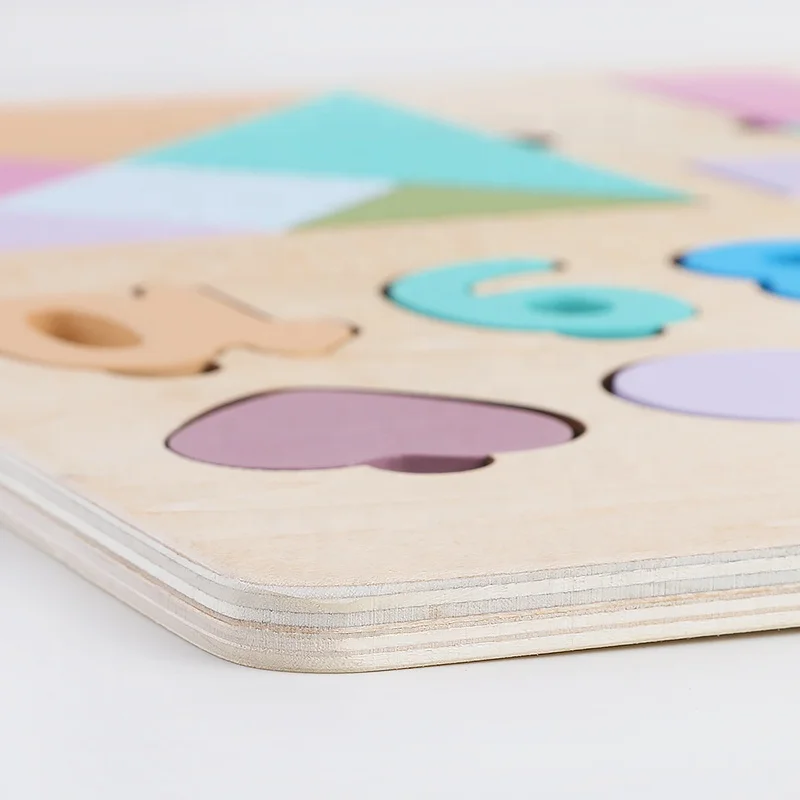 Number Counting Colors Stacking 5-in-1 Puzzle Board Digital Shape Recognition Board Colorful Wooden Tangram Blocks