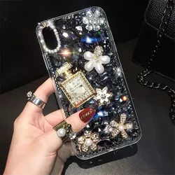 Fashion Bling Glitter Diamond Rhinestone Phone Cases For iphone 14 13 Pro Max Perfume Bottle Flower Gemstone Soft TPU Back Cover