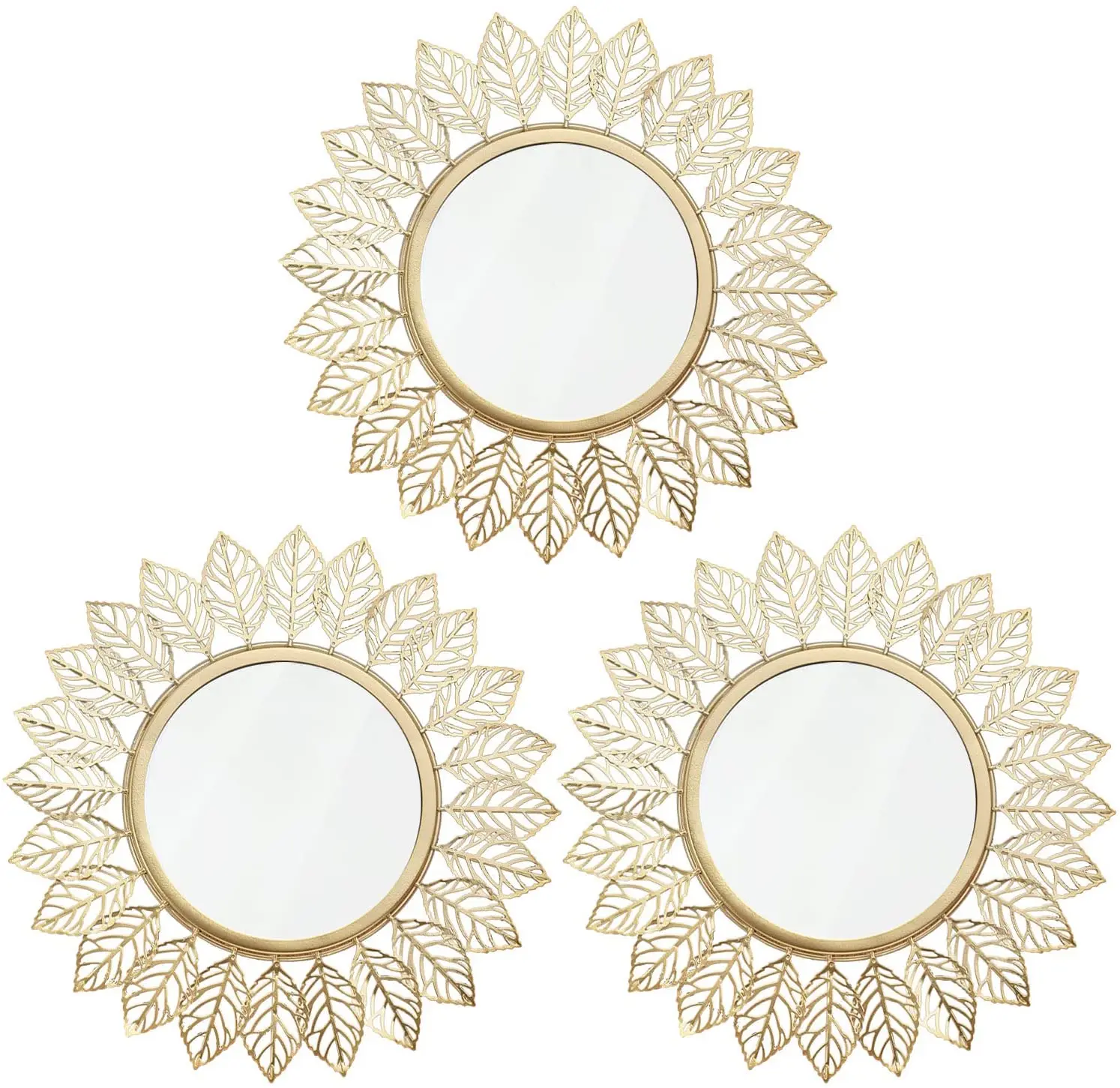 3 Pack Metal Decorative Wall Mirrors Gold Tree Leaves Hanging Wall Decor Tree of Life for Living Room Bathroom