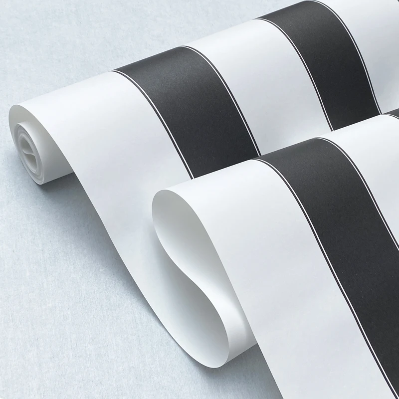 Black and white striped wallpaper, simple and modern non-woven wallpaper