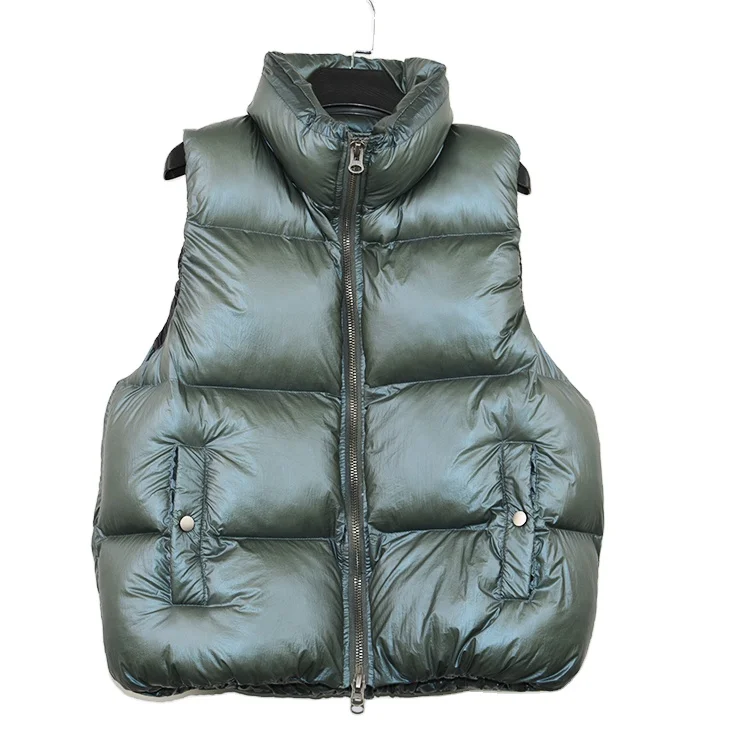 Custom winter 3-layer 390g polyester filling women Ladies padded bubble sleeveless vest jacket