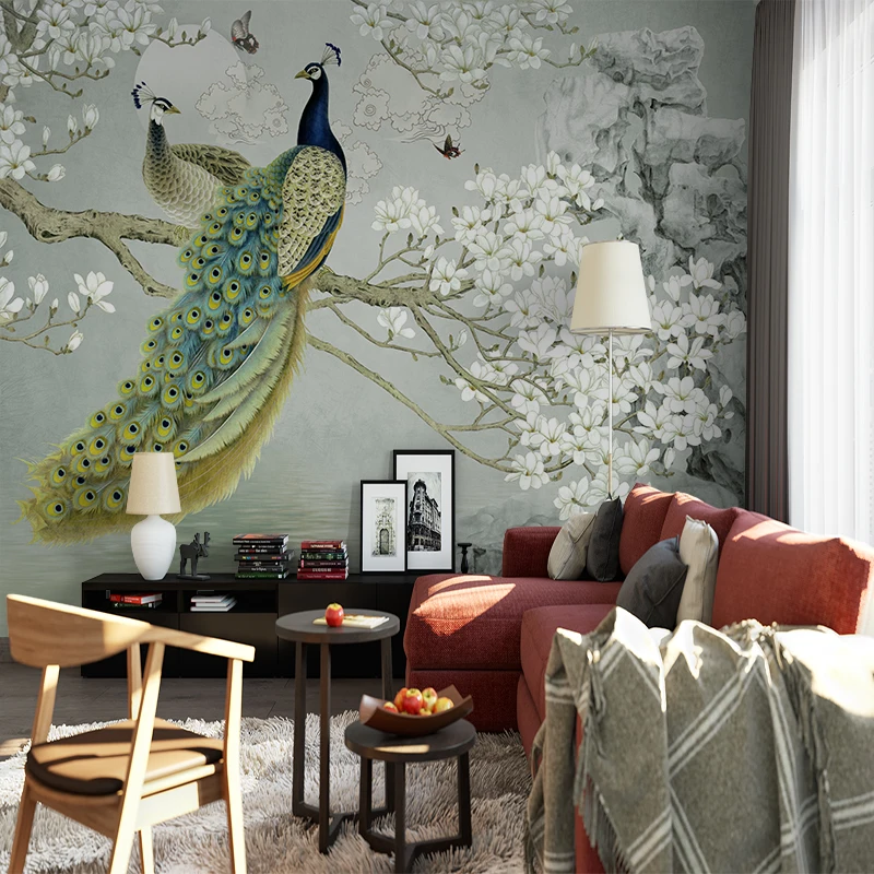 Chinese Painting Style 3d Wallpaper Green Peacock Wallpapers/wall Coating