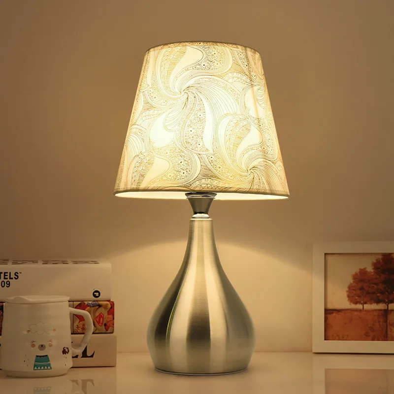 Nordic Modern American country brushed nickle table lamp bedside table light fabric LED desk light for hotel bedroom