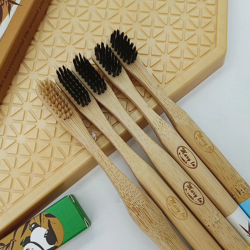 Handle custom kids branded toothbrush bamboo with customized logo personalized bamboo toothbrush for kids and adults