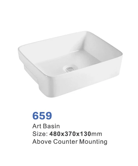 Table top basin bathroom sink ceramic counter top hand rectangular white color art wash basin sink