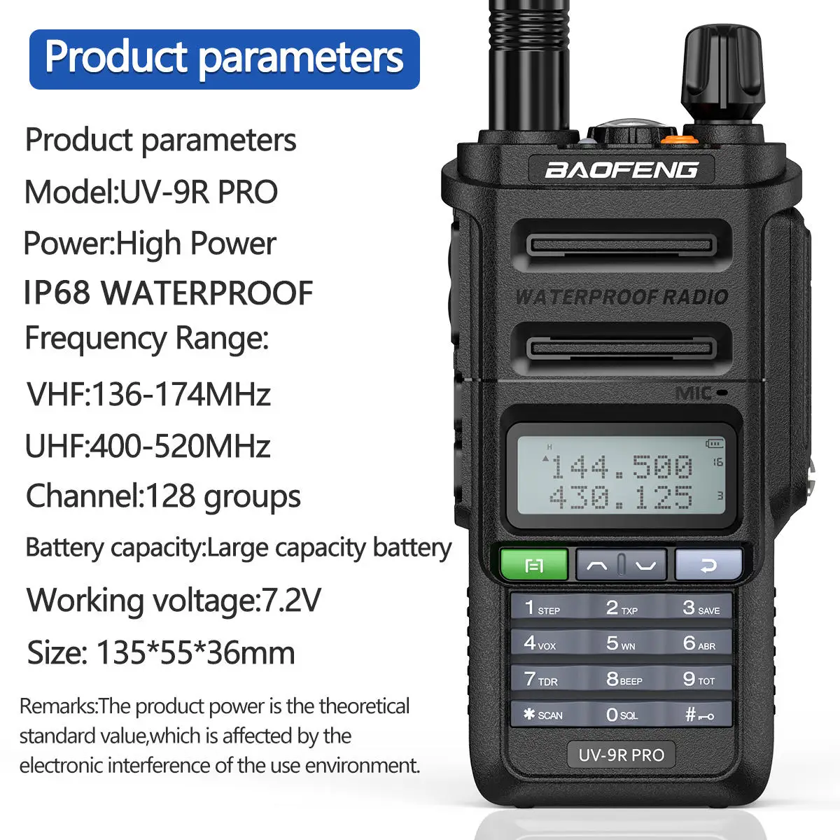 Baofeng UV-9R PRO Walkie Talkie IP68 Waterproof High Power Handheld Two Way Radio