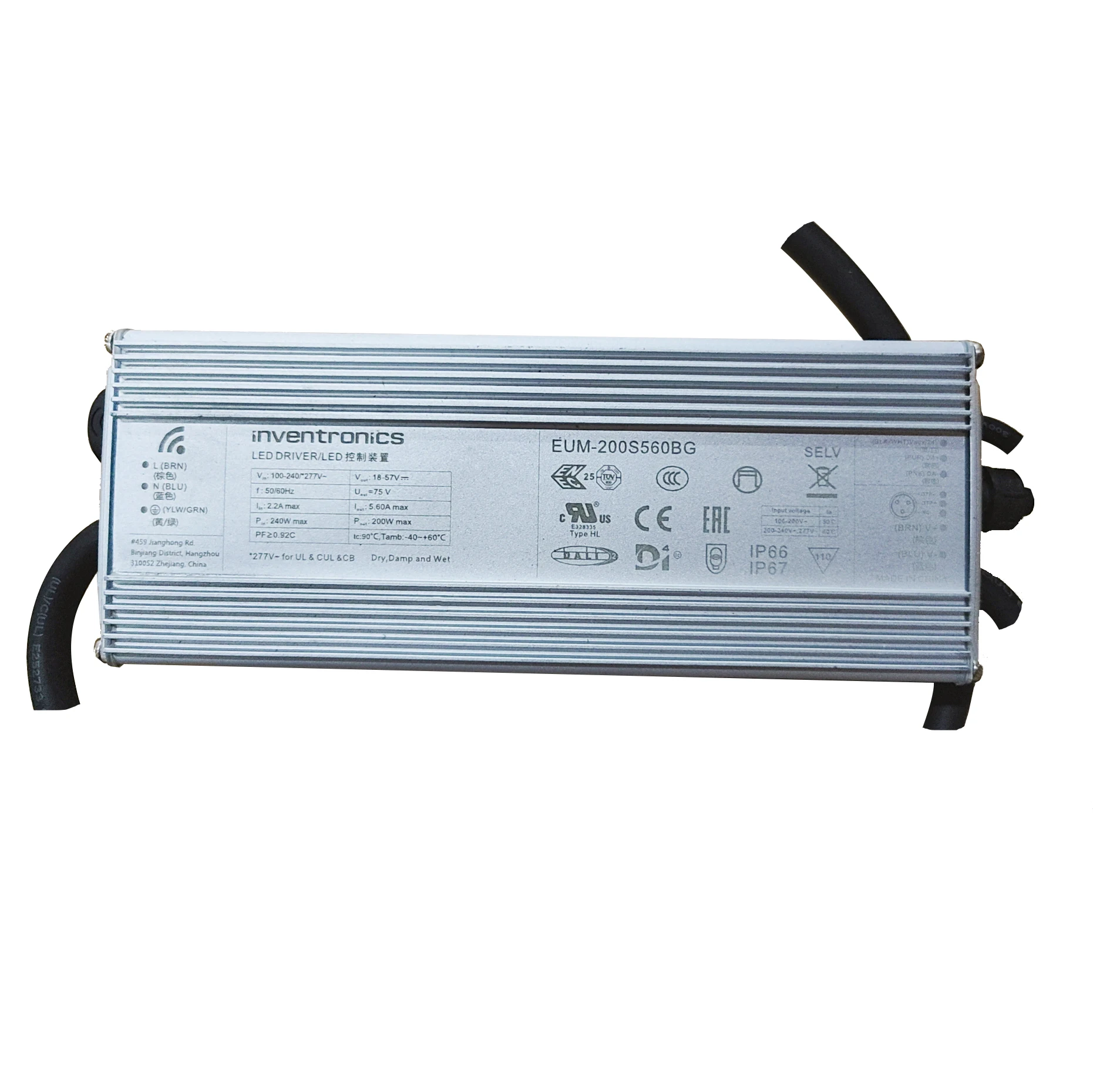 Inventronics brand  EUM-200SxxxBx series 200W NFC driver with Dali 2 and D4i function