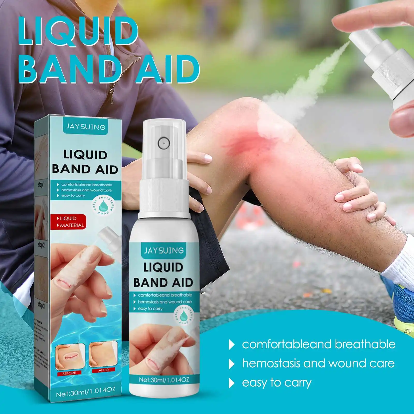 Jaysuing OEM ODM Waterproof Spray Band-aid First Aid Liquid Bandage for Small Cut Wound Healing Gel Patch Hemostasis Plaster