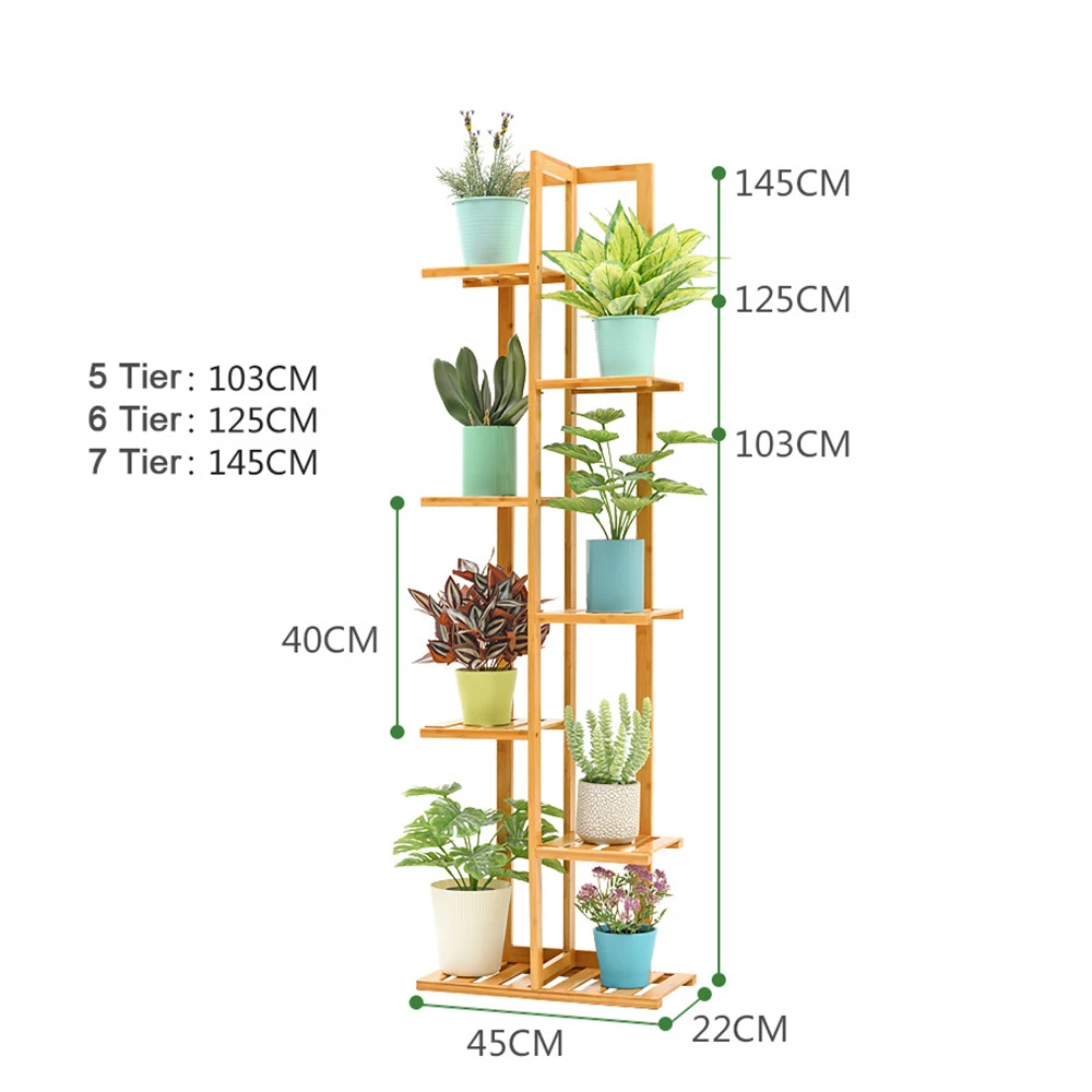 Bamboo 6 Tier 7 Potted Plant Stand Rack Multiple Flower Pot Holder Shelf Indoor Outdoor Planter Display Shelving Unit for Patio