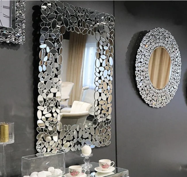 Factory Wholesale Luxury Decor Diamond Style  Make Up And Dressing Wall Mirror For Living Room