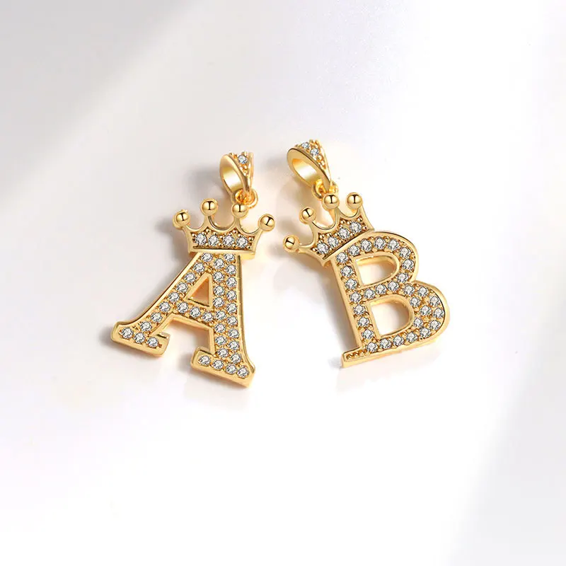Wholesale Gold Plated Initial Pendant Micro Pave Zircon crown Letter Accessories Alphabet A-Z Charms for necklace
