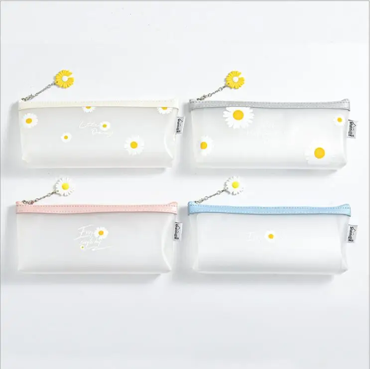 Korean Stationery Transparent Matte Pencil Bag  Color Matching Student Pencil Case