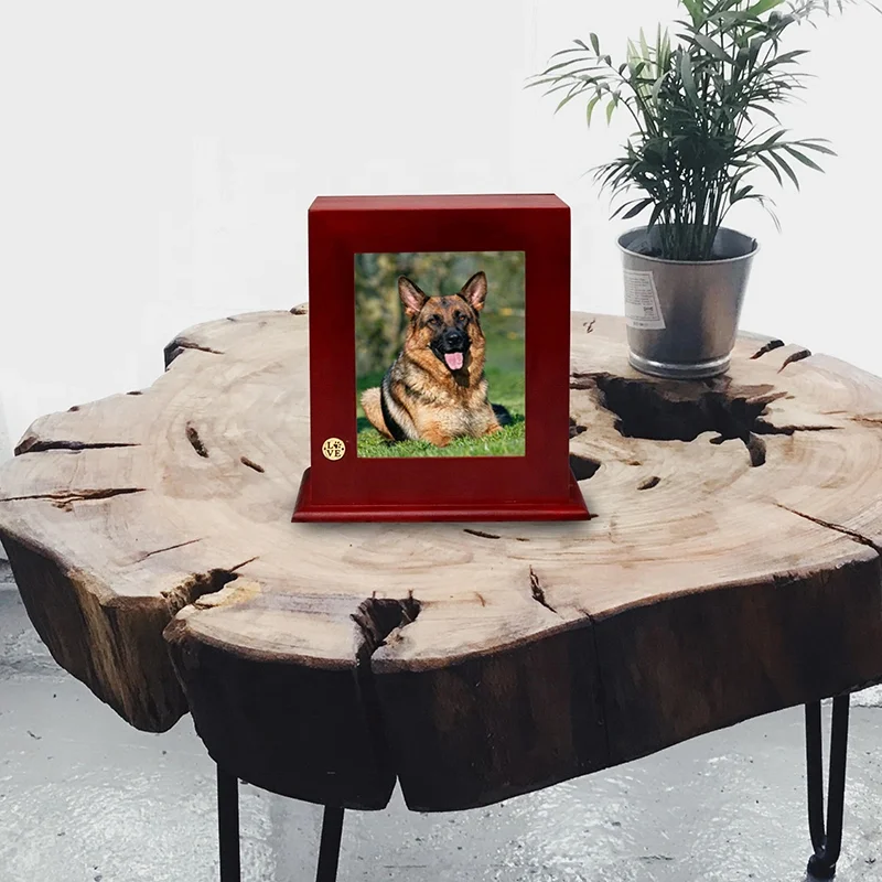 ODM/ OEM Pet Memorial Urns Dog or Cat Ashes with Photo Frame Wooden Designed Wooden Cremation Urn Novelty Funeral Animal Urn