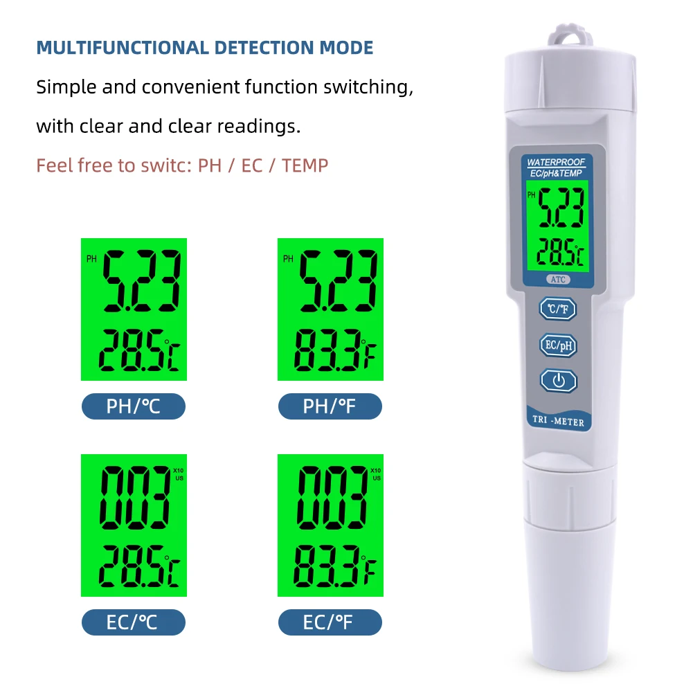 
Professional 3 in 1 Multi-parameter PH Monitor Water Quality Tester Pen Type pH EC TEMP Acidometer Drink Water Quality Analyser 