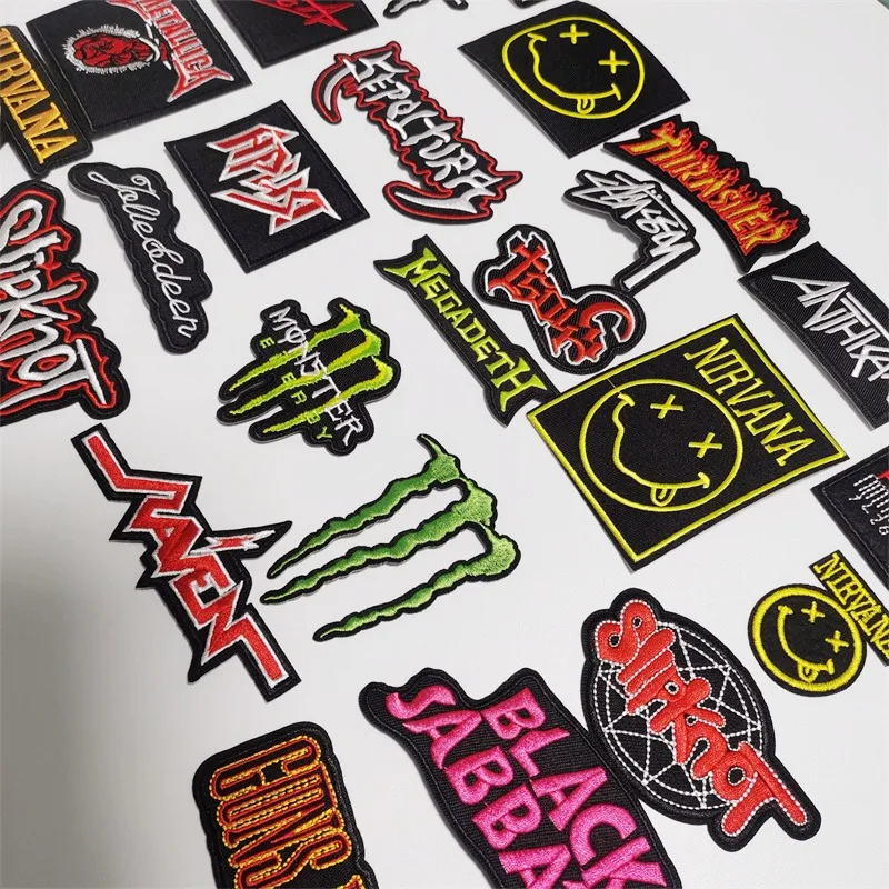 Patches Band Rock Letter for Clothing Thermoadhesive Patches Music Punk Badges Skull Hand Sewing Applique for Jacket