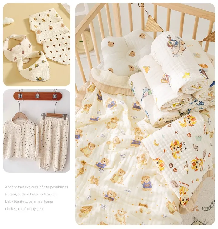 Organic soft Natural printed breathable custom muslin fabric for clothing, baby products, and home textiles