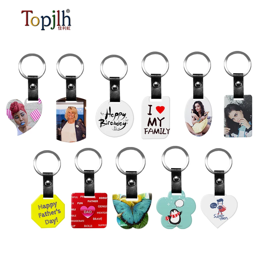 wholesale print on demand plain white double sided coated sublimation keychain blanks heart round square
