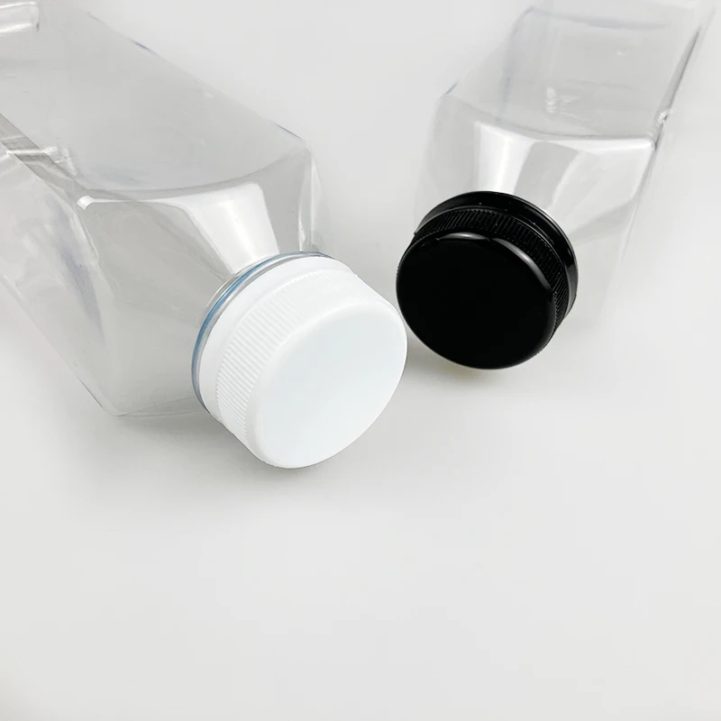 LW Empty Clear Juice Bottle 120ml 250ml 350ml 500ml PET Plastic Empty Square Juice Bottle With Custom Lid Support Custom Logo