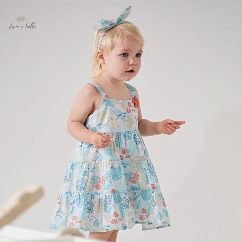 DB2240593 DAVE BELLA Children Fashion Style Dress 2024 Summer New Baby Girls Cute Print Casual Pure Cotton Princess Dress