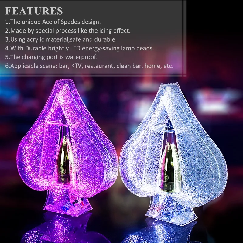 Creative Ace of Spades clear ice rock Acrylic wine lights base Wedding bar nightclubs rack Champagne bottles Display holder