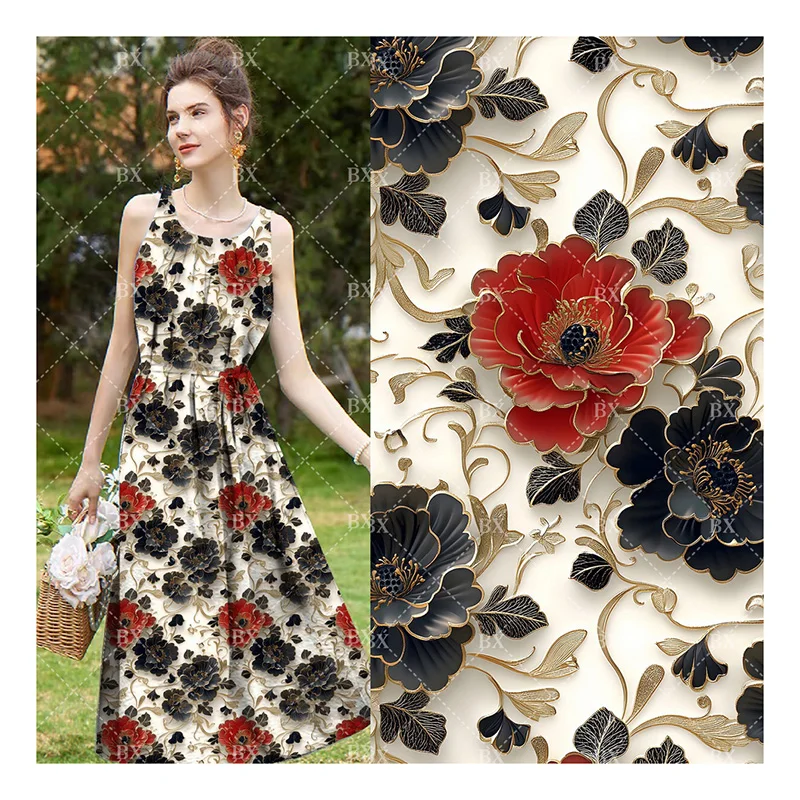 3D Digital printing polyester spandex 100D high density 4 way stretch fabric for garment