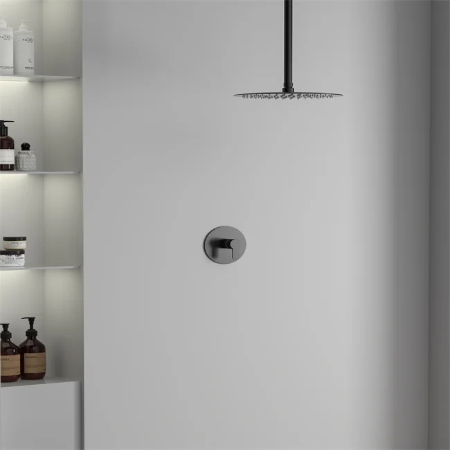 Black Color Bathroom Stainless Steel Concealed Shower Set Shower Faucets Round Modern In-Wall Mounted Shower Sprayer Set
