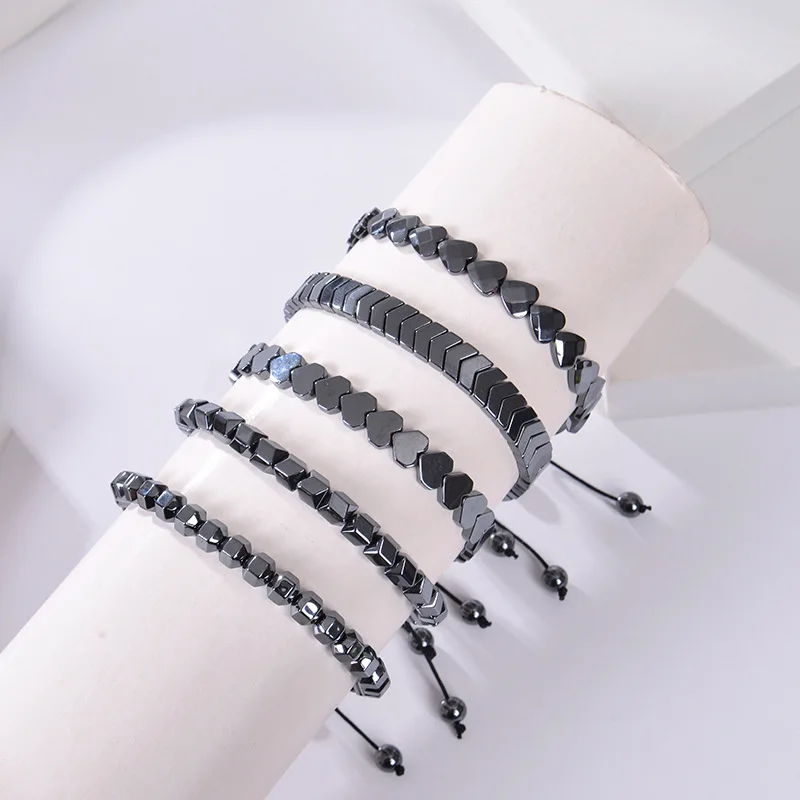 Wollet Loose Beads Heart Fashion Adjustable Magnetic Natural Stones Beaded Hematite Bracelet
