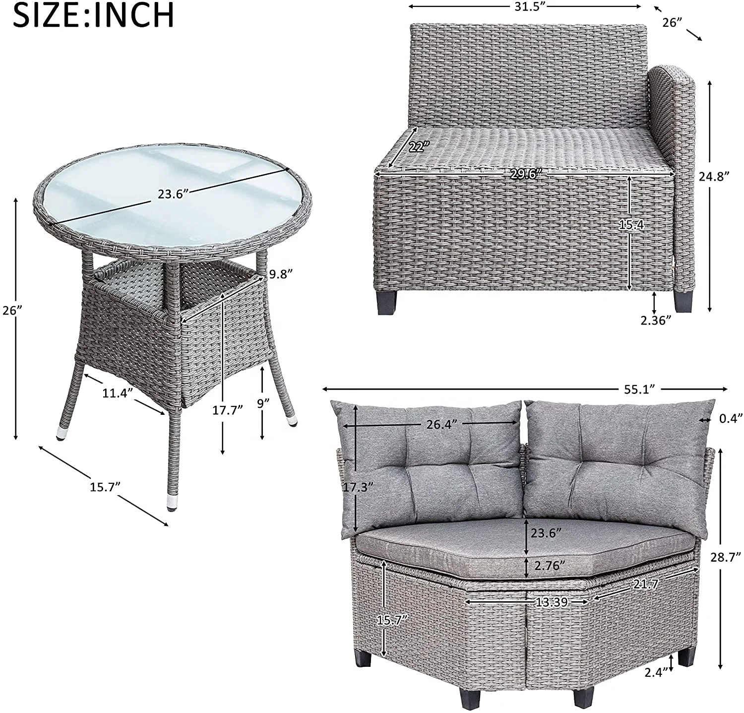 Modern Rattan Furniture Garden Outdoor Sectional l shape corner rattan sofa set outdoor