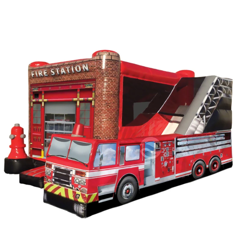 Надувная пожарная станция прыгающий дом с водной горкой автомобиль надувной замок комбо