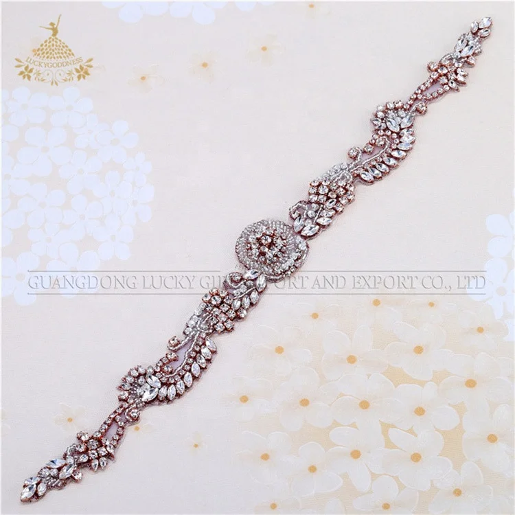 Special decoration fancy of light rose gold rhinestone belt for weeding dress clothes