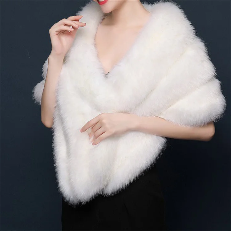 Fashion Accessories Cheap Factory Price Winter White Wedding Shawls Shoulder Wraps Thick Cloak Faux Fur Shawls