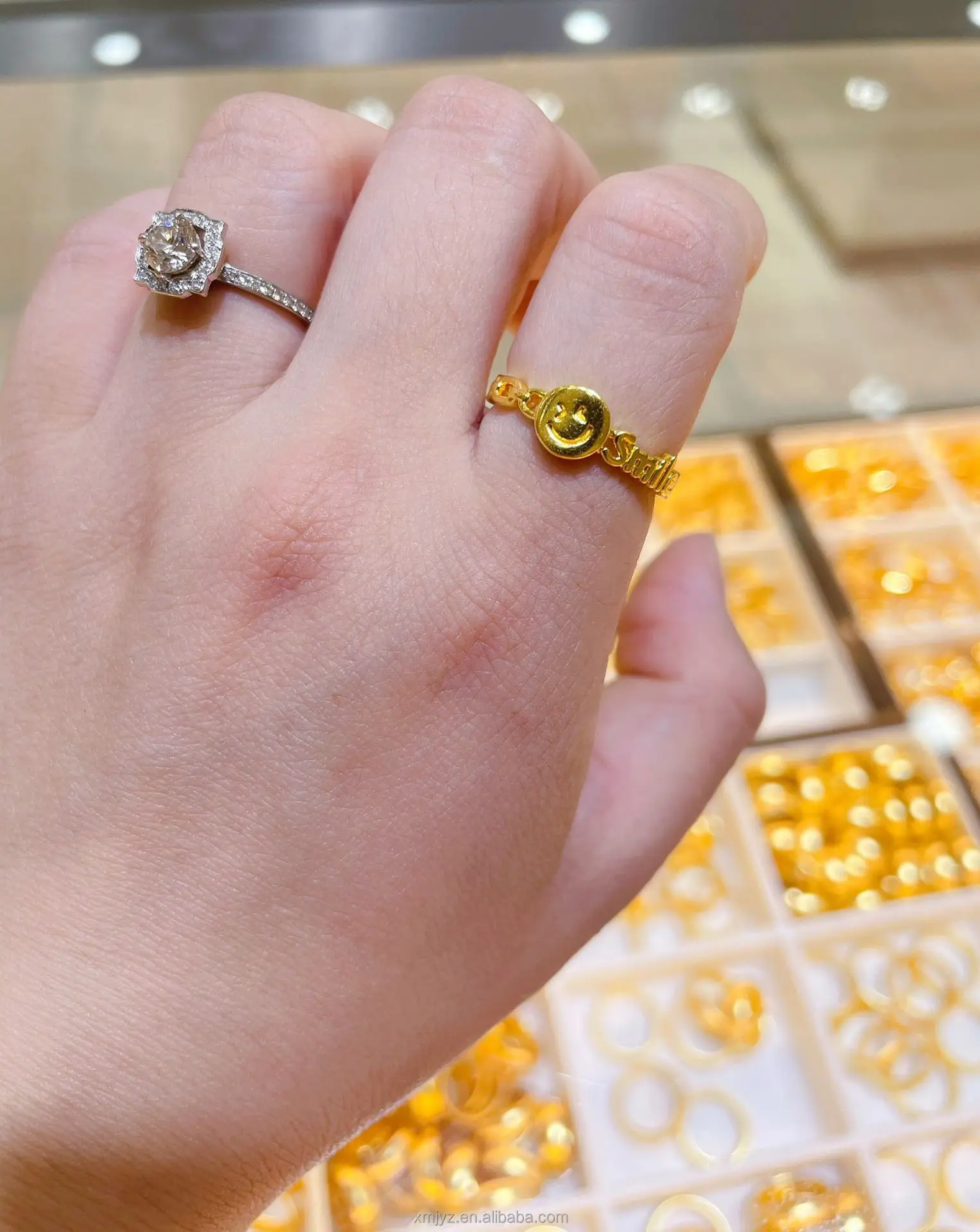 Certified In Stock Wholesale 5D Cyanide-Free Ring Multi-Ring Mouth Can Choose 999 Pure Gold Smiley Ring Fashion Versatile