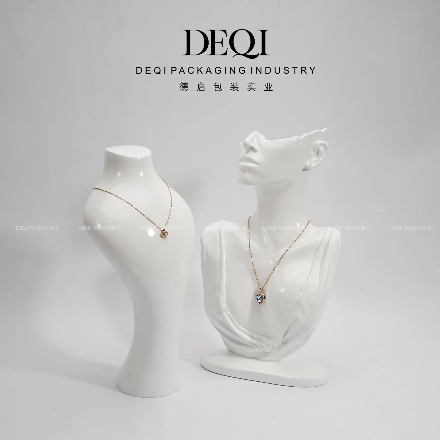 White jewelry display stand and bust packaging sets for customized portrait luxury modern logo showcase necklace ring earring