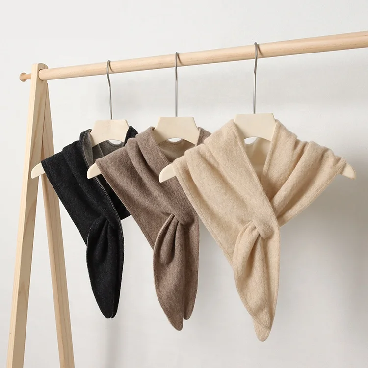 double layer double side reversible winter women cashmere scarf custom fashion knit warm triangle cashmere snood scarves shawl