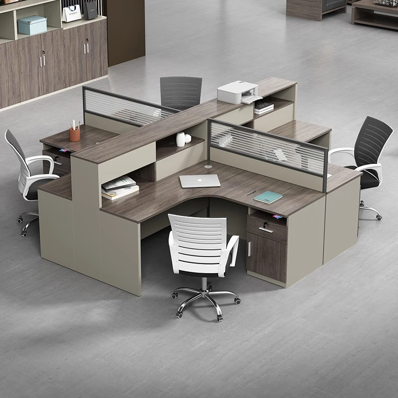 Modern Popular L shaped office desk modular partition multi seats staff workstation commercial office furniture storage cabinet
