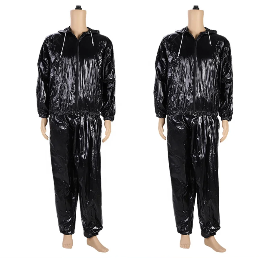 
PVC Sauna Suit Black long zipper thickened fitness control suit sweat suit 