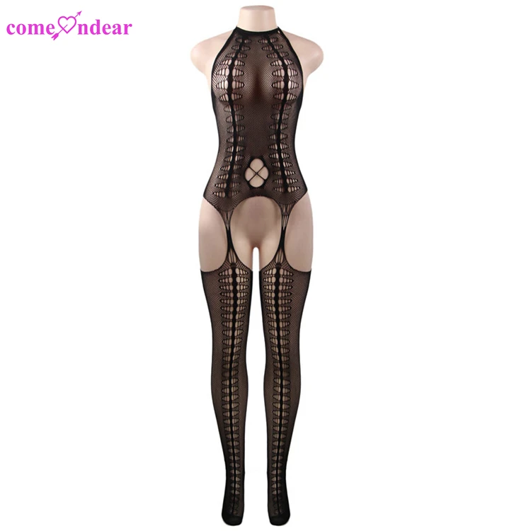 Latest Design Black Cut Out Halter Crotchless Sexy Body Stockings