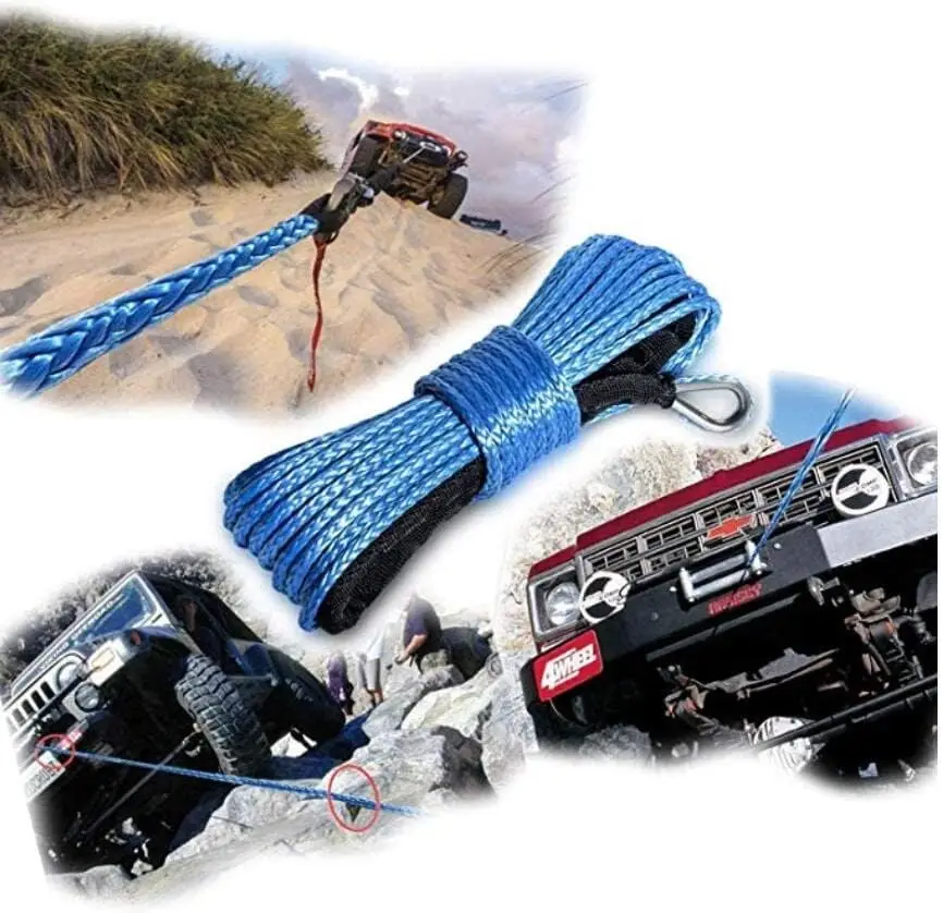Synthetic winch rope with hook, winch steel cable with protective sleeve, truck ATV UTV SUV trailer rescue cable
