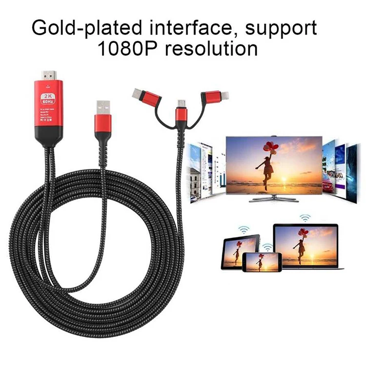 3 в 1 кабель с разъемом Micro USB Type-C для перехода от разъема Lightning к конвертеру HDMI IPhone X 6 7 8 IPad Samsung S8 S9 IOS Android телефон телевизору