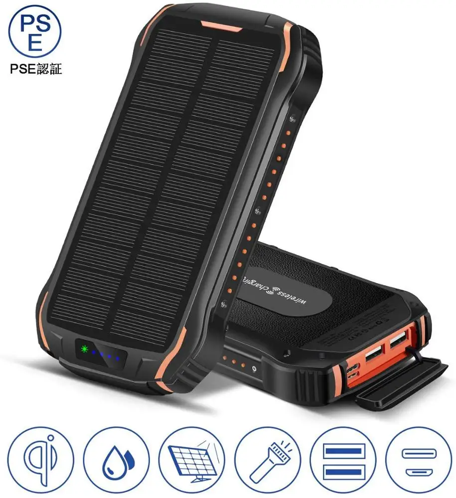  Двойной Usb-выход Ip66 водонепроницаемый внешний аккумулятор солнечное зарядное устройство солнечная батарея 20000 мАч солнечный с беспроводной