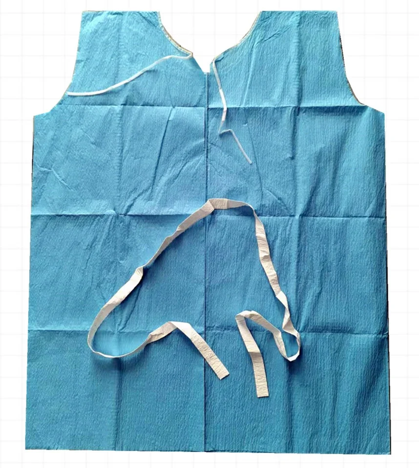 disposable 3-ply blue patient gown made with absorbent kaycel fabric Vestido de paciente